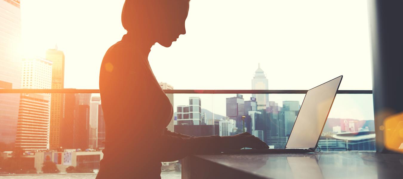 silhouette of woman working on computer